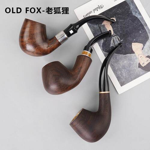 OLD FOX-老狐狸黑檀木烟斗烟袋锅两用铜锅旱烟斗实木烟斗 檀木
