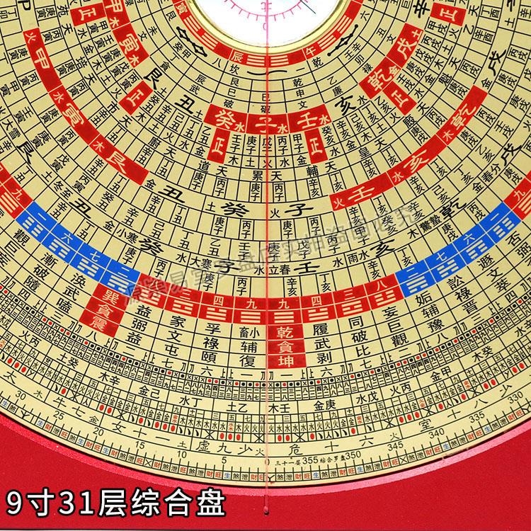 崇道堂铝合金激光罗盘高精度专业纯铜九9寸31层三元三合综合罗盘
