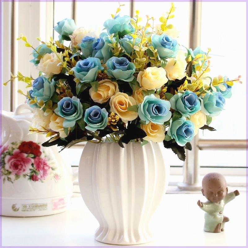 永生花高级感花+花瓶 欧式玫瑰彷真花束绢花套装摆件客厅餐桌假花