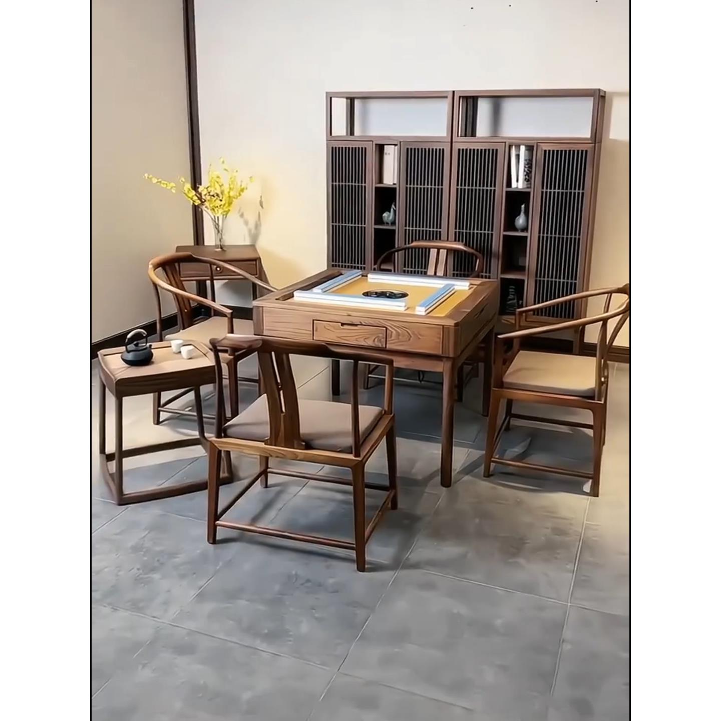 新中式高端豪华麻将桌全自动家用餐桌两用棋牌桌电动静音麻将机