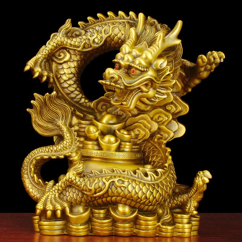 五爪金龙黄铜龙摆件纯铜聚宝盆盘龙财富兴隆东南缺角补角店铺装饰
