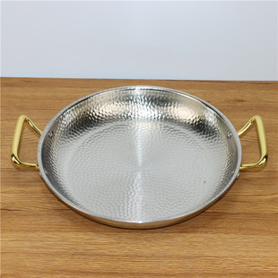 三层钢锤西班牙海鲜饭锅双耳不锈钢海鲜盘烩饭锅韩式炸鸡盘煎锅