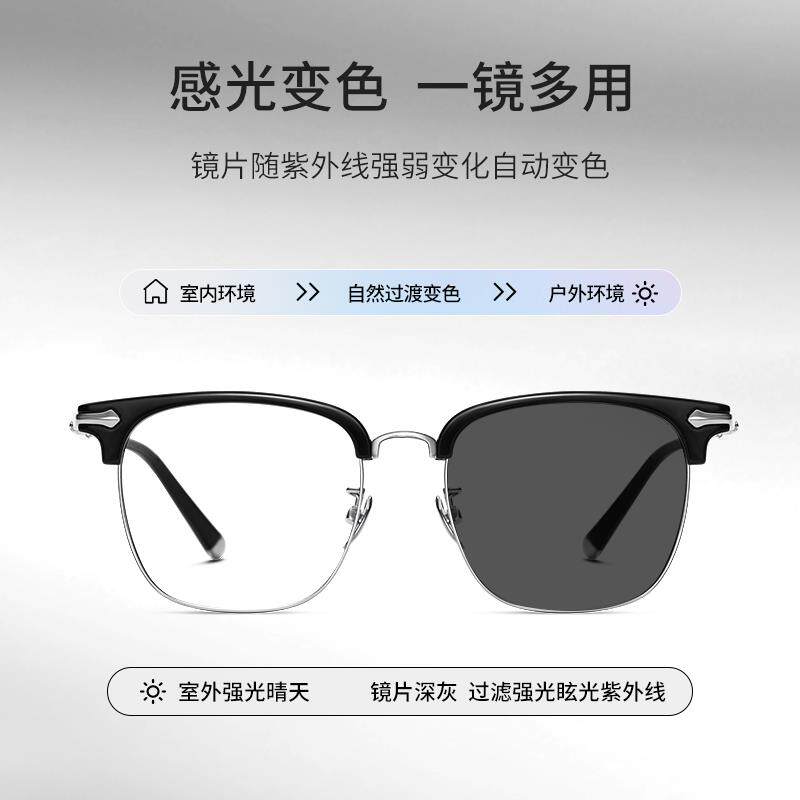 自动感光变色近视墨镜男款可配度数带定制散光纯钛半框式太阳眼镜