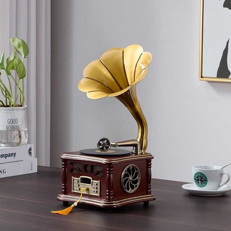复古多功能迷你留声机客厅欧式实木摆件老式电唱机创意蓝牙小音响