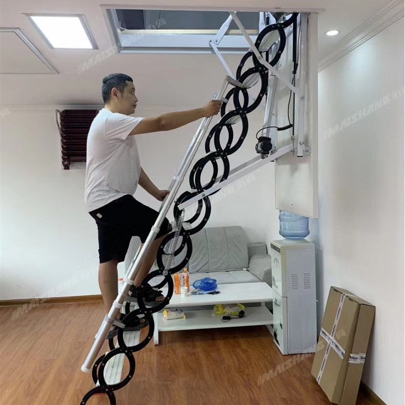 阁楼伸缩楼梯电动伸缩楼梯室外壁挂伸缩楼梯-