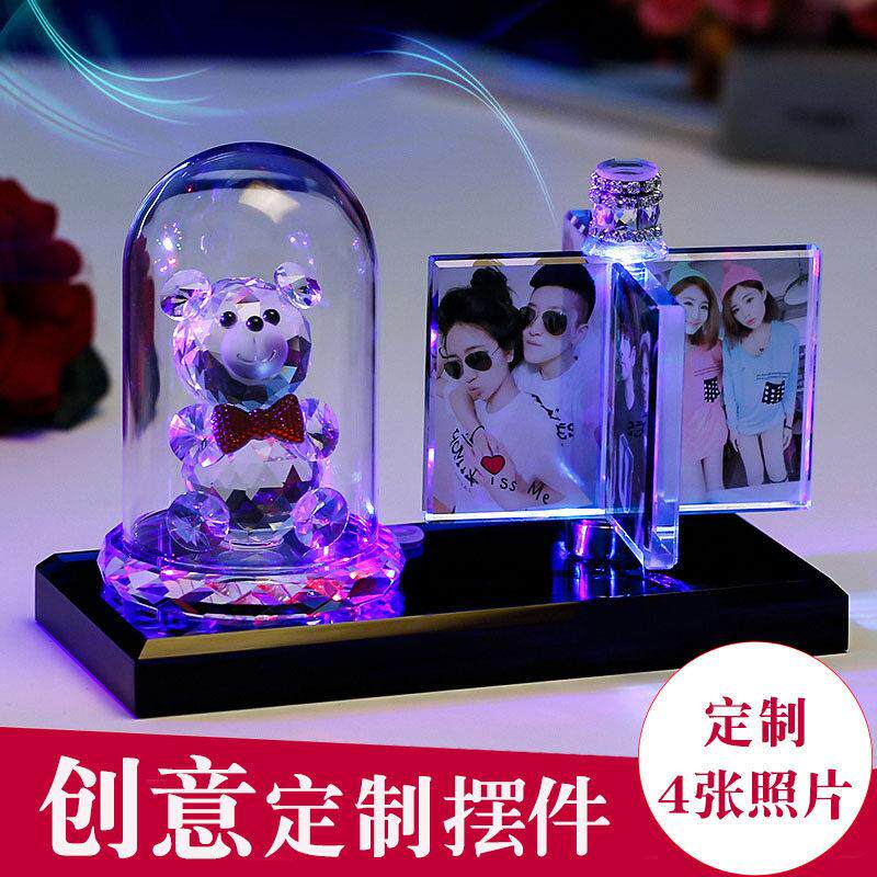 水晶照片定制旋转相框摆台制作diy创意汽车摆件情侣儿童相片相册