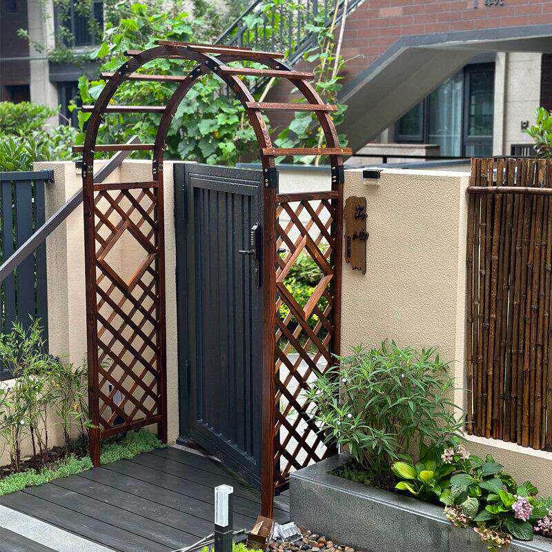 室外拱门花架爬藤架子庭院碳化防腐木花园栅栏门花墙架网格葡萄架