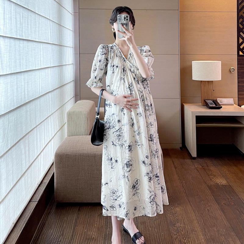 孕妇装夏装小个子裙子中长冰丝哺乳衣长裙时尚连衣裙春夏短袖春秋