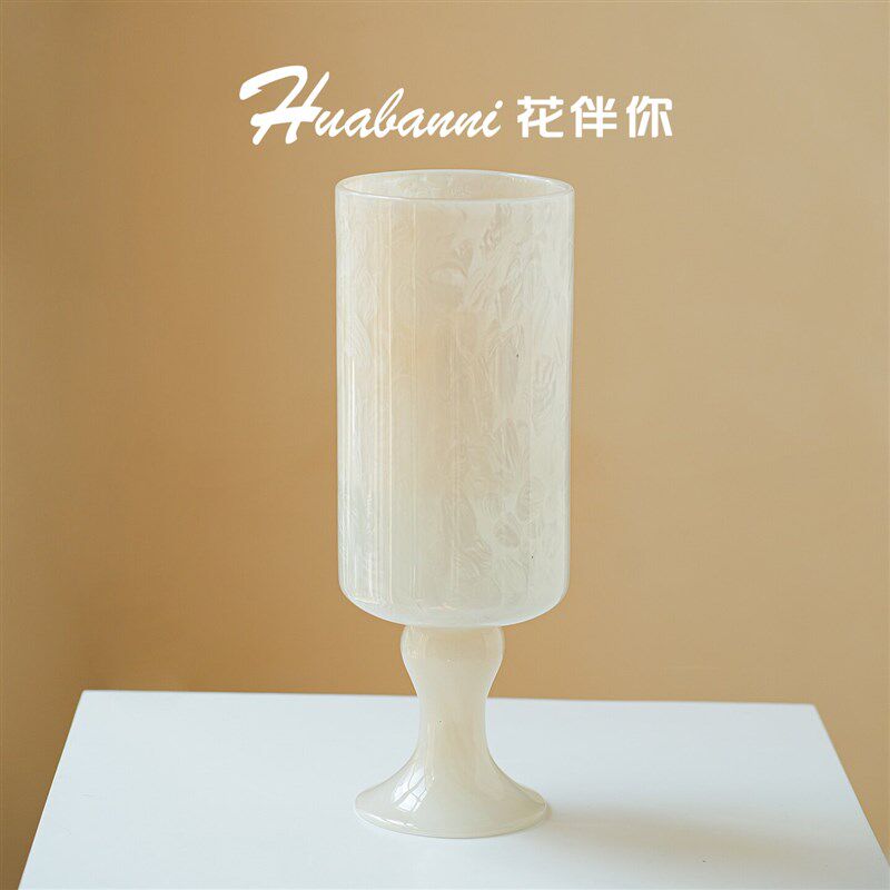 法式高脚琉璃花瓶摆件芬顿高级感客厅艺术插花花器餐桌浪漫装饰品