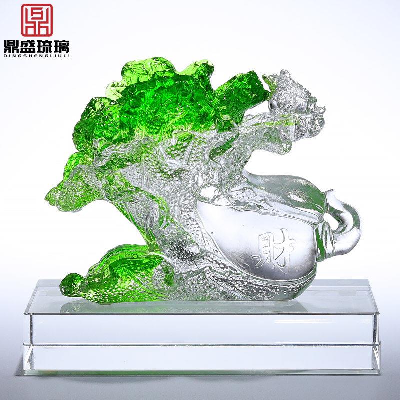 古法琉璃白菜摆件玉石招财风水摆设乔迁新居礼品客厅办公室装饰品