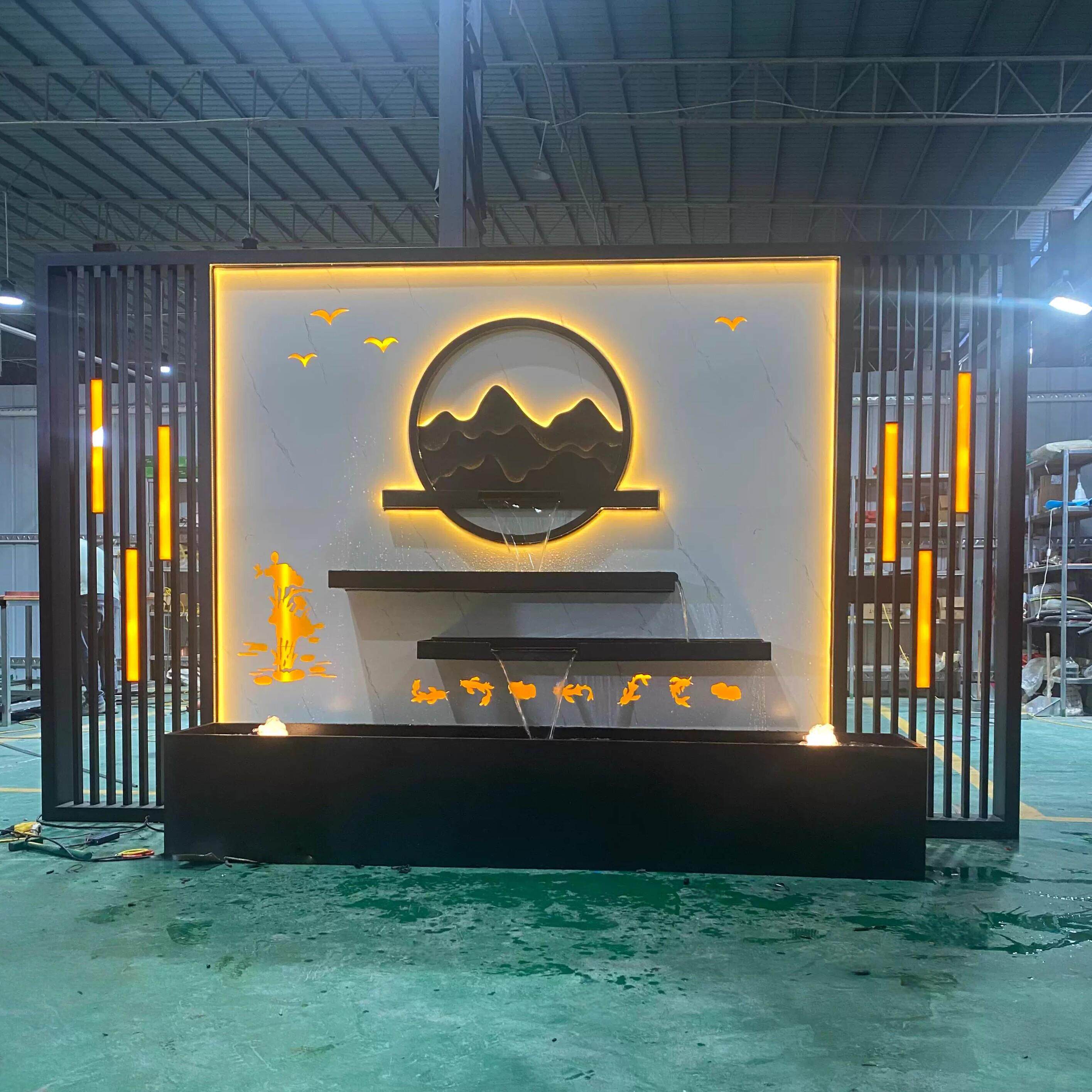 定制不锈钢流水幕墙新中式庭院背景墙别墅园林户内外花园隔断屏风