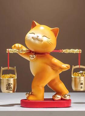 一桶金招财猫摆件乔迁开业礼物新中式客厅电视柜公司收银柜台装饰