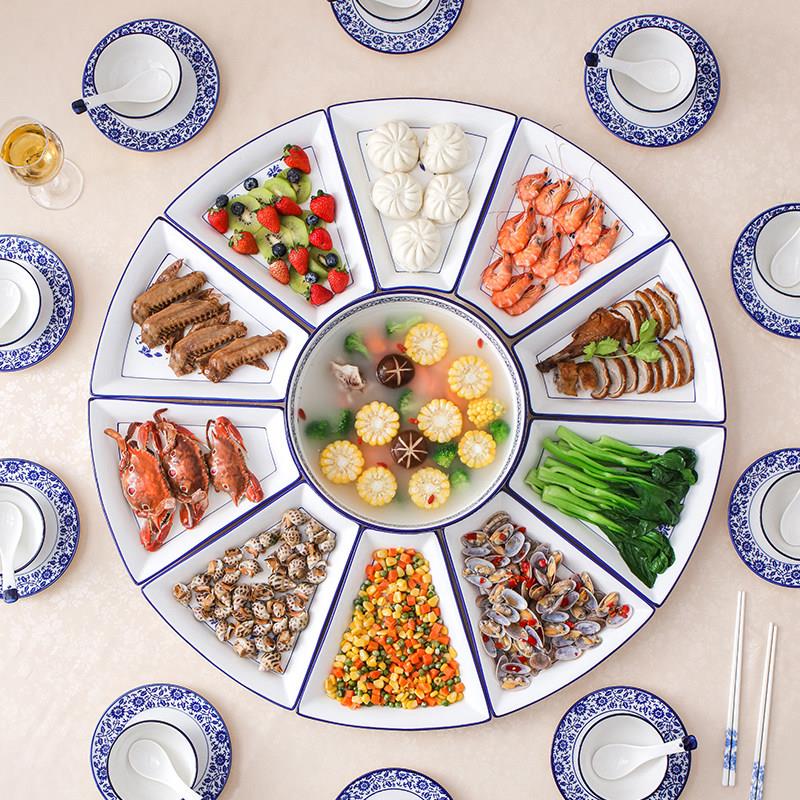套盘套装年夜饭团圆饭拼盘餐具组合家庭陶瓷圆桌乔迁盘子菜盘家用