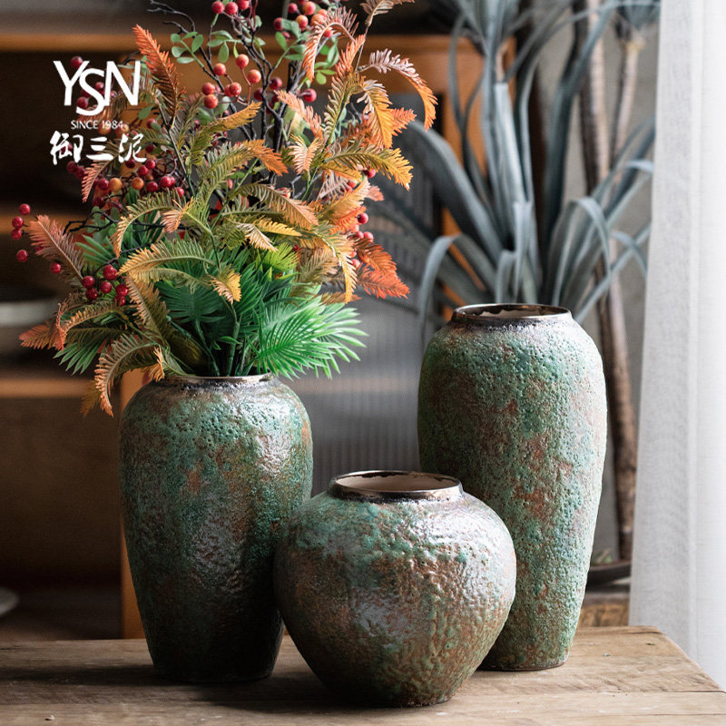 复古小清新花瓶客厅插花摆件景德镇粗陶陶罐陶艺满天星干花花瓶,家居饰品,家饰软装搭配套装,淘宝优惠券,粉丝福利购,淘宝优惠卷