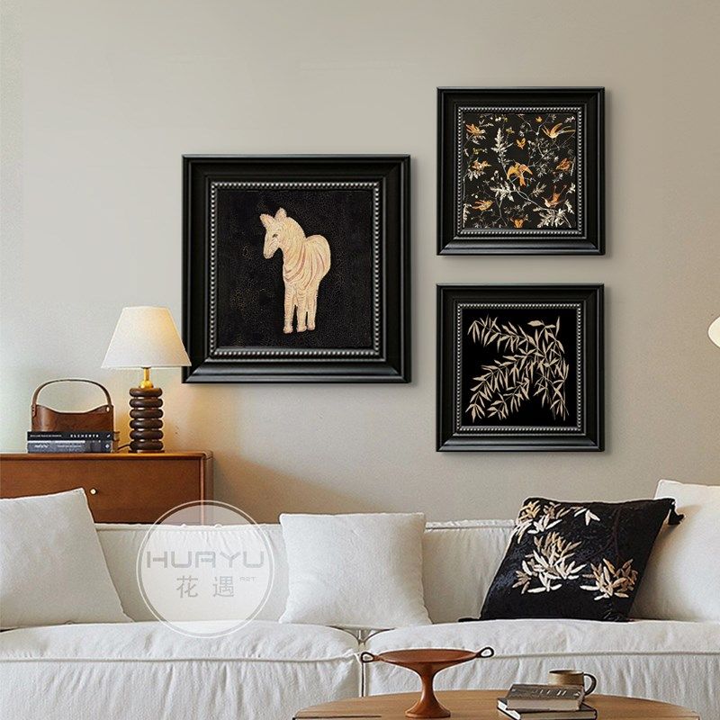 美式花卉复古装饰画客厅沙发常玉小马方形组合画卧室床头艺术壁画,家居饰品,现代装饰画,淘宝优惠券,粉丝福利购,淘宝优惠卷