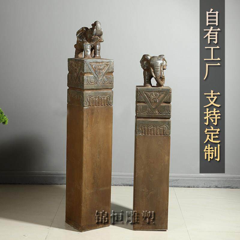 石雕拴马桩大象石柱青石彷古庭院室内中式装饰摆饰栓马石招财石象
