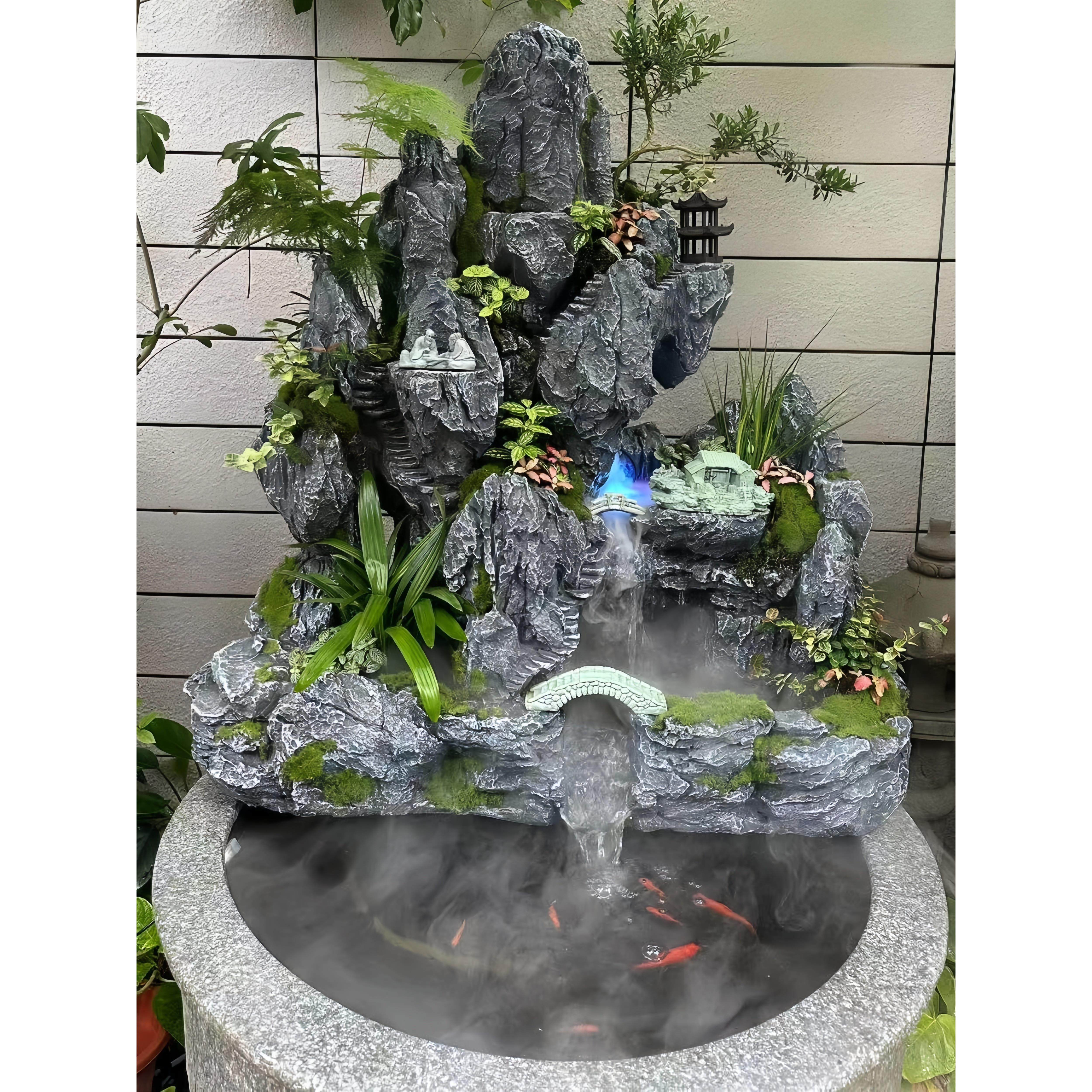 假山流水景观摆件鱼池鱼缸循环水造景庭院花园布置民宿院子装饰品