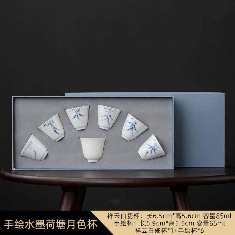 如瓷动人手绘白瓷小茶杯套装陶瓷功夫茶具品茗喝茶杯子茶盏主人杯