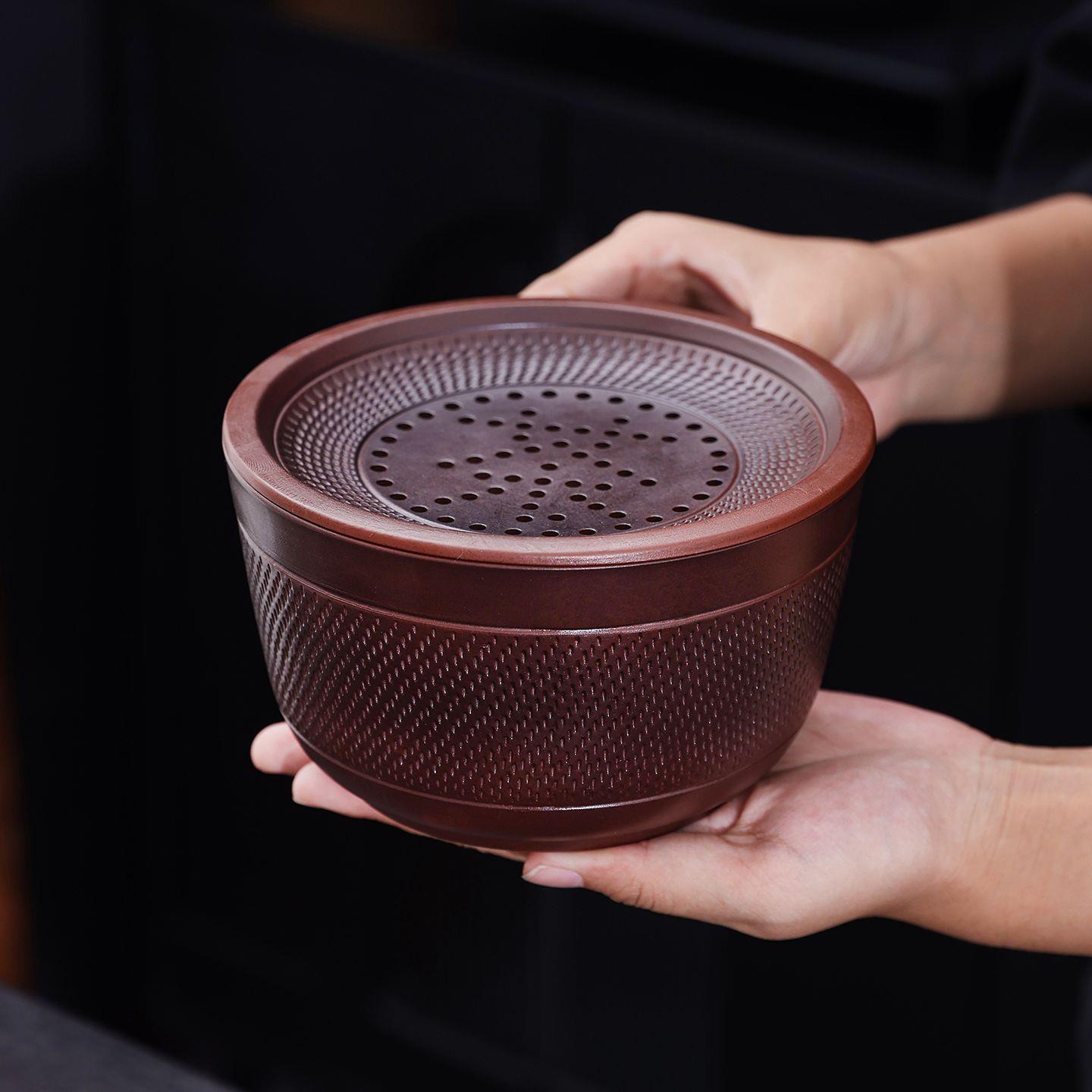 建水复古紫陶茶渣缸桶茶洗杯洗废水缸大号水盂茶具配件家用陶瓷罐