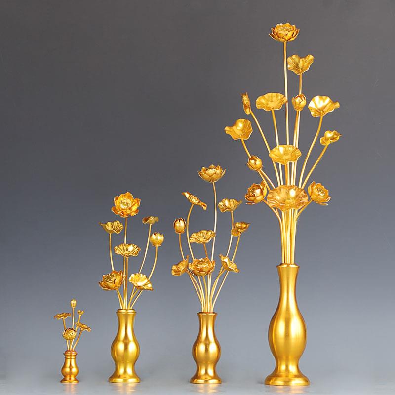 佛前花莲花，佛寺装饰，客厅，金莲人造花带花瓶，佛前花，佛前花