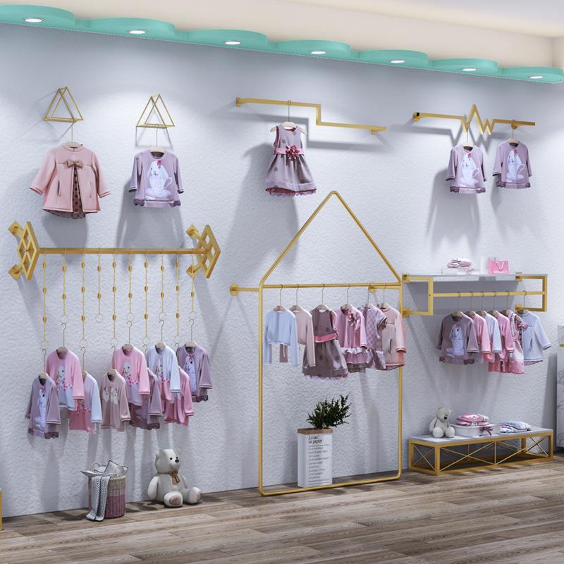 简约童装店展示架上墙组合货架儿童服装店落地式陈列架创意挂衣架