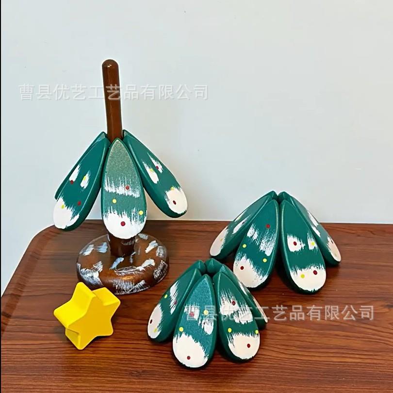 木制创意隔热垫一颗树杯垫餐桌摆件圣诞树家用防烫耐高温折叠锅垫