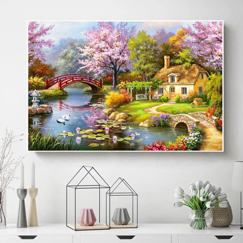 A6L带框新款钻石画满钻卧室餐厅小幅钻石绣贴钻十字绣风景画小图