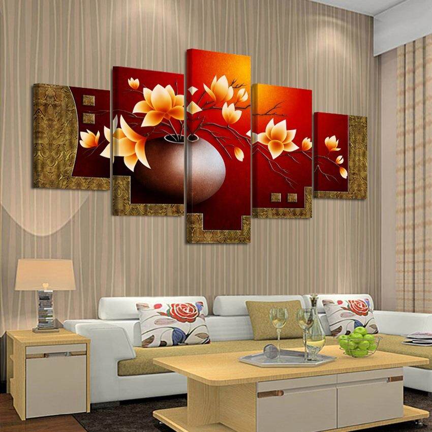 五联装饰画芯中式复古花瓶无框画画芯装饰wish爆款软装油画壁画