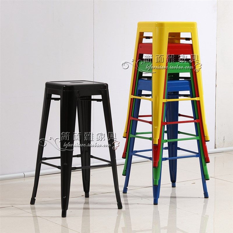固定高不升降高脚椅凳现代稳固金属酒吧椅整装可叠放黑白色吧台凳