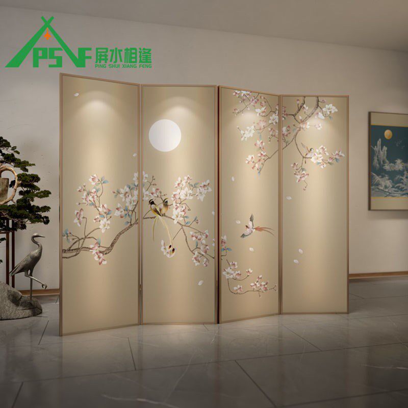 铝合金中式屏风客厅入户玄关隔断遮挡家用酒店办公室折叠移动折屏