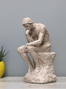 思想者雕像罗丹雕塑思考者砂岩沉思者摆件欧式艺术家居软装饰品
