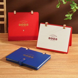 2025年金属环皮质创意笔记本台历周历企业定制办公摆件翻页礼盒装