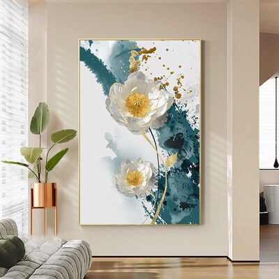 侘寂风入户玄关装饰画走廊过道抽象晶瓷挂画客厅小清新花卉墙挂画