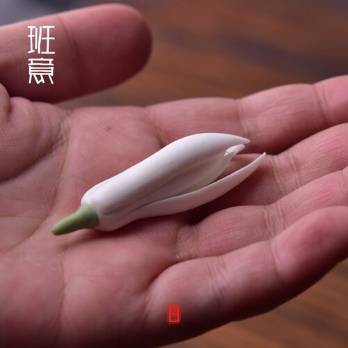 创意陶瓷手捏白玉兰花茶宠茶盘茶席摆件装饰茶玩茶搁功夫茶具配件