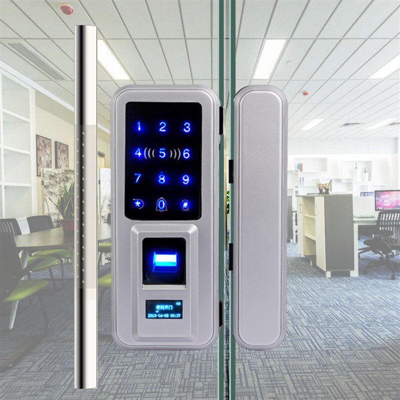 玻璃门指纹锁指纹密码刷卡电子电动推拉安装方便免打孔智能门禁锁