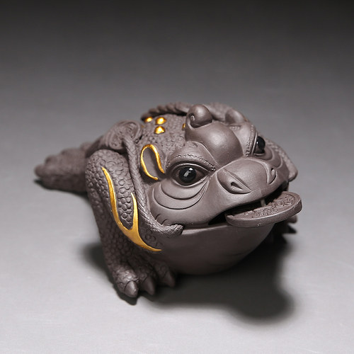 茶宠金蟾精品可养紫砂招财三足蟾蜍茶台茶盘茶玩小摆件