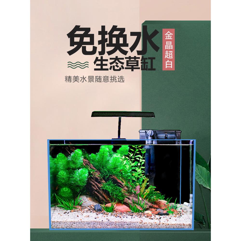 鱼缸景观美化成套超白玻璃鱼缸客厅小型桌面迷你金鱼缸免换水生态