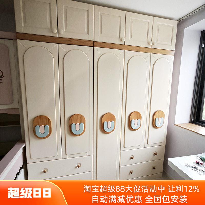 北欧式全实木衣柜拉门2门3门4门简约衣橱儿童红橡家俱趟门顶柜