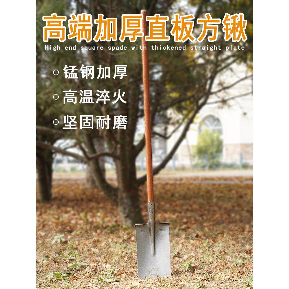 农用加重长泥锹全钢超厚锰钢挖树锹铁锹钢锹木柄锹工具方头锹铲子
