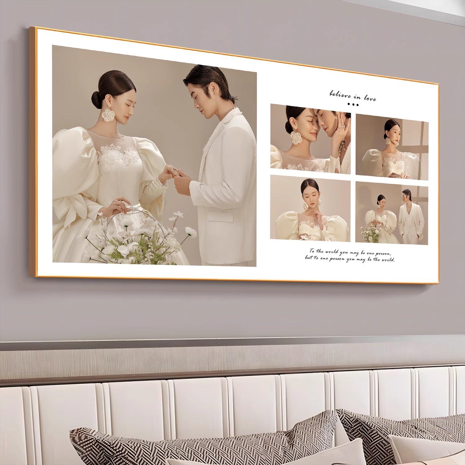 婚纱照定制相框挂墙DIY相片放大全家福打印主床头结婚照画框制作