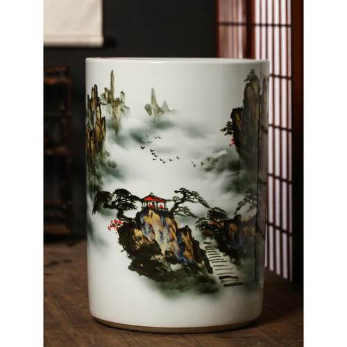 景德镇陶瓷器手绘花瓶箭筒书画卷轴缸字画筒落地大号客厅家居摆件