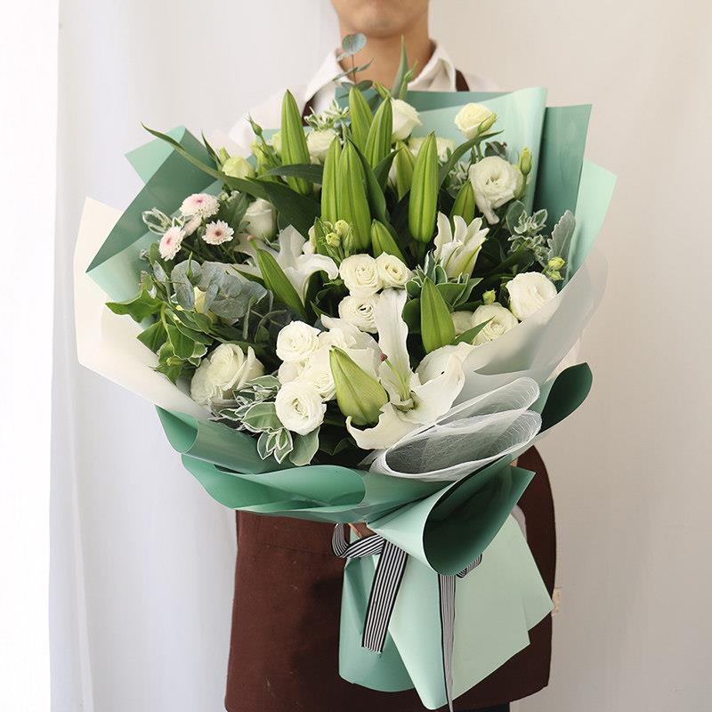 杭州上海北京广州生日鲜花速递同城配送花玫瑰花香水白百合花束
