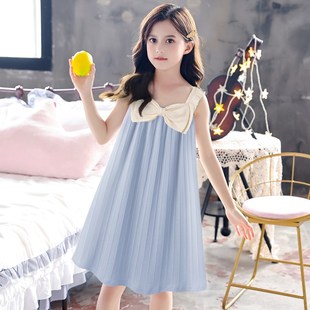 女童2023新款睡裙女纯棉夏季蝴蝶结吊带裙甜美可爱学生少女家居服