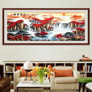 自粘壁画贴纸客厅装饰画鸿运当头旭日东升山水画聚宝盆背景墙贴画