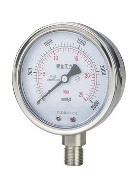 不锈钢膜盒压力表YE100BF 40KPa60耐硫压力表 耐高温耐腐蚀微压表
