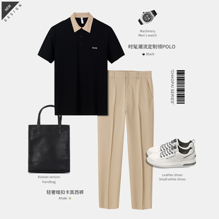 休闲衫男短袖时尚套装搭配九分裤小西裤高级感T恤上衣裤子两件套