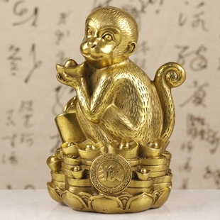 铜猴摆件纯铜猴子吃桃金属猴工艺品家居摆设十二生肖猴装饰品