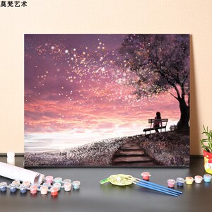 数字油画diy填充暮色星空手工填色漫天星星风景浪漫油彩丙烯画画