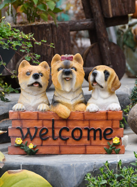创意萌犬摆件庭院装饰动物狗狗欢迎牌树脂雕塑花园阳台家居工艺品