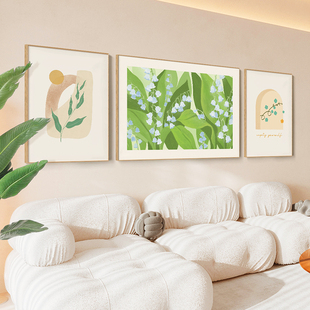 墙蛙现代客厅装 饰画组合沙发背景铃兰酒店民宿卧室奶油风温馨挂画